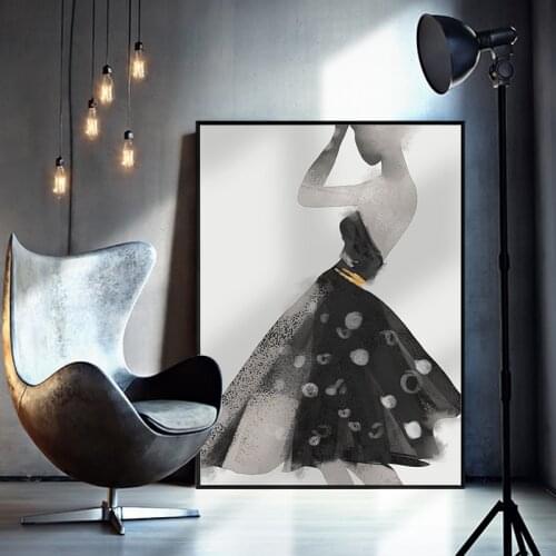Fashion Flower Woman Poster and Print Wall Art Canvas Painting Black White Grace Vogue Pictures for Living Room Home Decor