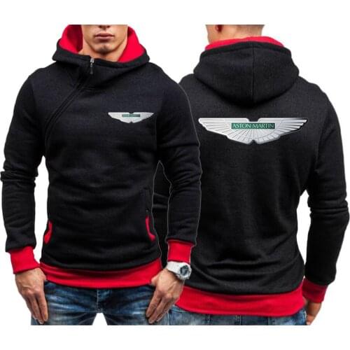 2021 Spring Autumn Aston Martin New Casual Solid Mens Hoodies Diagonal Zipper Long Sleeve Hoodie Sweatshirts Pullover Homme