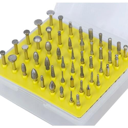 50Pcs Diamond Grinding Head Carving Burr Set for Jewelry Glass Stone Ceramic Gemstones Lapidary 1/8-Inch Shank Diamond Grinding