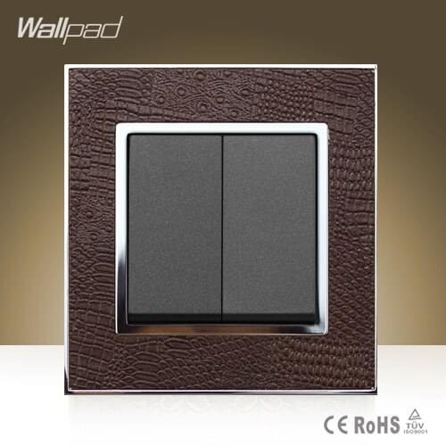 Wallpad Hotel Square 2 Gang Reset Curtain Switch Goats Brown Leather Double Control 2 Gang MomentaryPush Button Light Switch