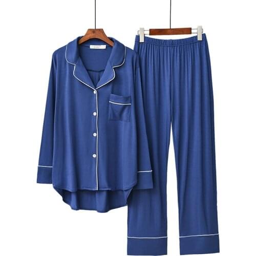 2021Spring and Autumn New Womens Pajamas Modal Lapel Loose Homewear Pajamas for Women Sleepwear Sleep Tops Pijamas Women