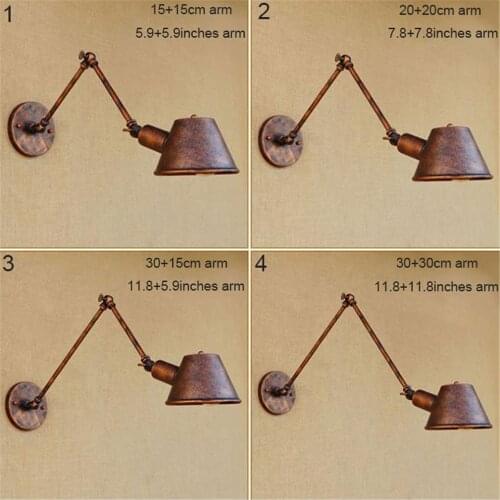 New Rust Swing Arm Wall Lamp Adjustable E27 Vintage Wall Lights Industrial Arandelas para parede Home cicilighting Fixture