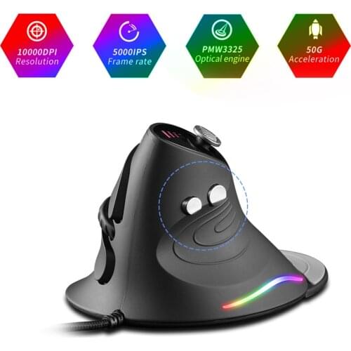 New ZELOTES C-10 5 Modes 10000DPI Gaming Mouse Upright Optical Wired RGB LED Light Desktop Gamer Mouse PMW3325 12 keys 1.8m