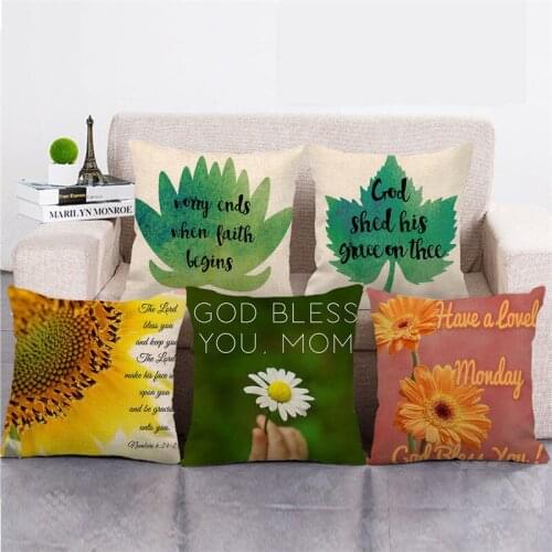 Wholesale 45cm*45cm Green leaf sunflower Linen/Cotton Throw Pillow Covers Couch Cushion Cover Home Decor Pillowcase