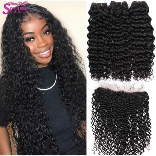 Soul Lady Peruvian Water Wave Bundles With Frontal Closure Remy Human Hair Water Water Bundles And Frontal Pre plucked Baby Hair