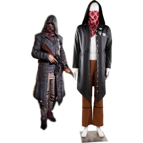 PUBG Trenchcoat Cosplay Costume Playerunknowns Battlegrounds Coat Pants Scarf Bandana Leather Pocket Full Set Custom Made