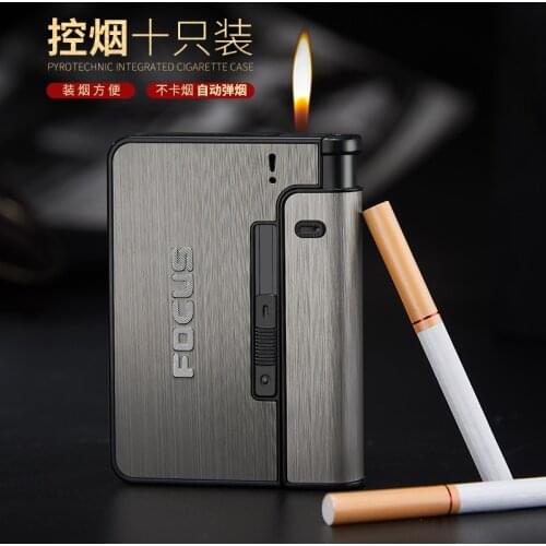 Portable Automatic Cigarette Case Metal Cigarette Boxes 10PCS Cigarette Holder Case Not Lighter Gadget For Men Christmas Gifts