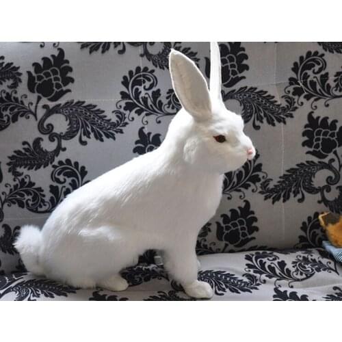 Lovely real life squating rabbit model plastic&furs big white rabbit doll gift about 43x15x37cm xf2711
