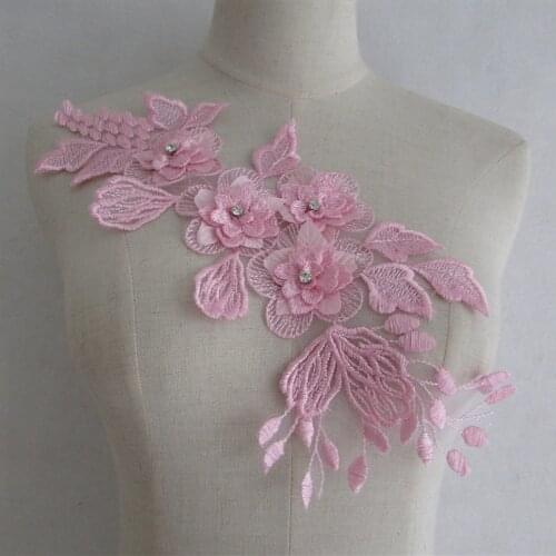 Pink Fine 1 Piece Embellishment Sewing Applique Trims Sewing Supplies Embroidered Polyester Venise pink lace collar YL1080