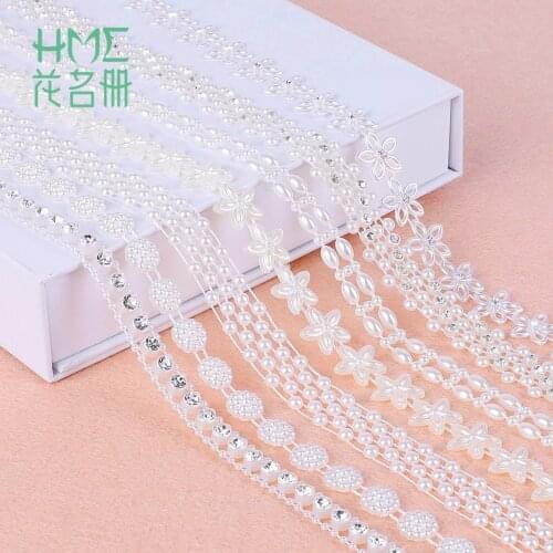 2m Crystal Rhinestone ABS Imitation Pearl Beads Chain Trim for DIY Handmade Clothing Decoration Jewelry Craft Accessories