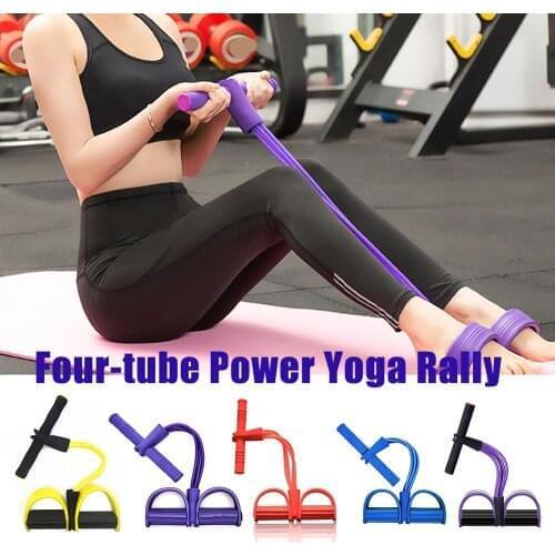 Pull Rope 4 Tube Resistance Bands Latex Pedal Exerciser Sit-Up Pull Rope Expander Elastic Bands Yoga Equipment Pilates Workout