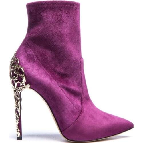 Women ankle boots pointed toe sexy high heel frosted boots over the knee boots metal decoration women thigh high shoes black