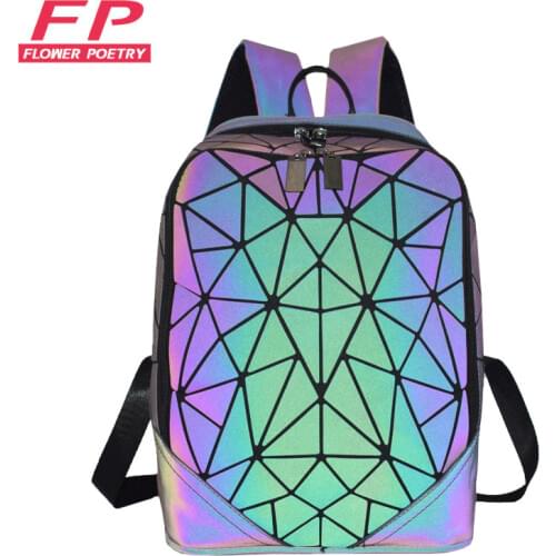 Women backpack holographic geometric luminous bag schoolbag for teenage girl noctilucent backpacks for ladies 2020 school bag