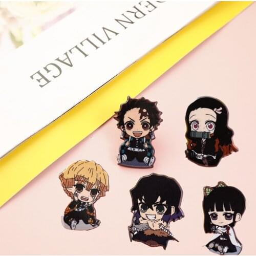 Japanese Fashion Jewelry Anime Badge Demon Slayer Kimetsu no Yaiba Characters Brooches On Clothes For Men Women