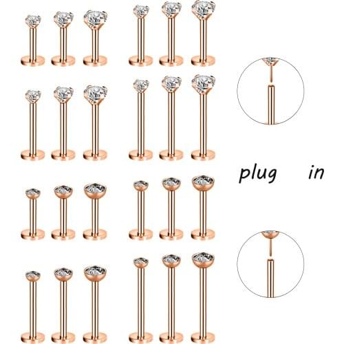ZS 3Pcs/lot 16G Stainless Steel Lip Labret Piercing Set for Women Zirconia Lip Stud Helix Tragus Conch Earring Piercing Jewelry