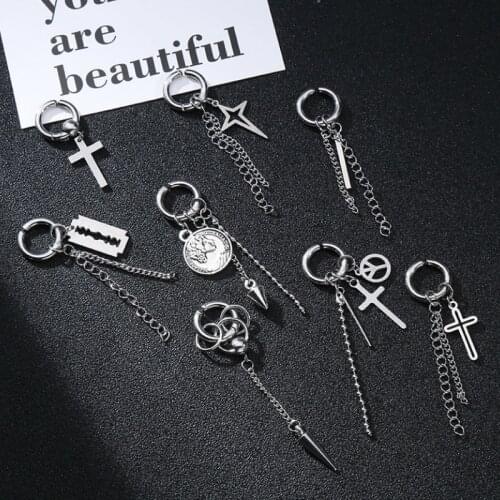 16 Style Kpop Jewelry Single Stainless Steel Tassel Earrings for Boy & Girl Trendy 2020 Unisex Cool Fashion Punk Earring BTS-009