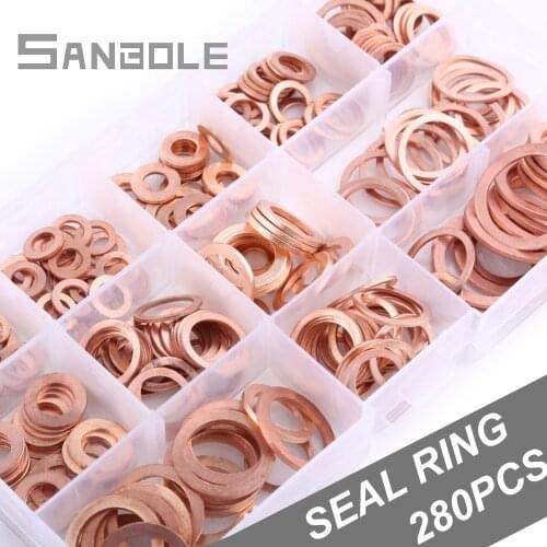 280pcs/box Copper Sealing Ring Gasket Group Combine Boxed Solid Flat Seal Ring Shim Sump Plug Oil For Hardware Accessories Boat