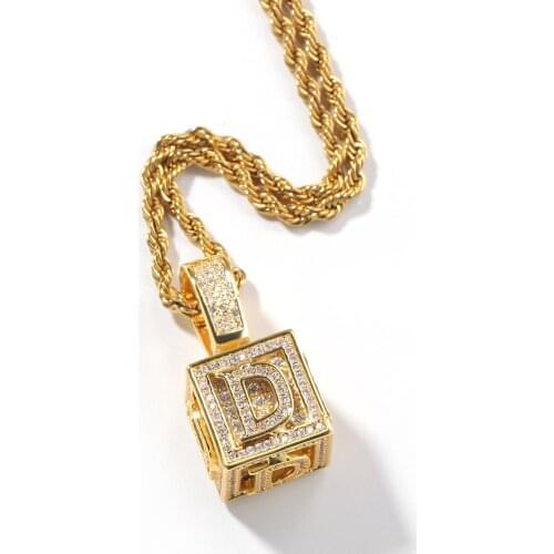 3D Cube Bling CZ Mirco Paved Dice Ice Out Initial Pedant Necklace 26 Letter Men Jewelry Necklaces