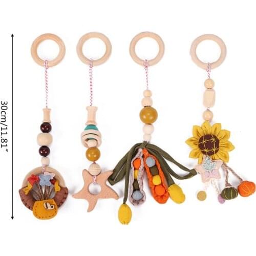 4 Pcs/Set Baby Play Gym Frame Stroller Hanging Pendants Wooden Ring Teether Molar Teething Nursing Rattle Toys Gifts Wholesale