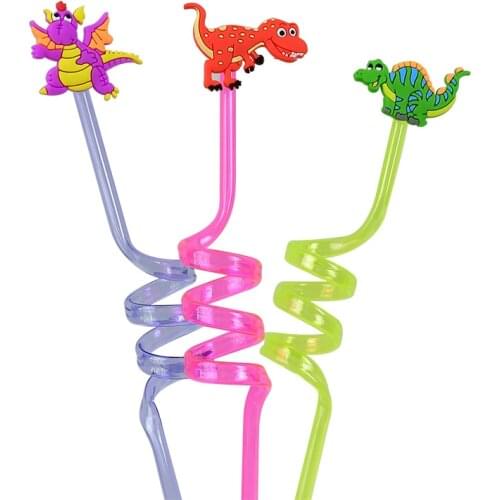 8pcs Cartoon Dinosaur Drinking Straws Reusable Plastic Straw Dinosaur Theme Party Tableware Baby Shower Birthday Bar Accessories