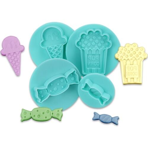 Free Shipping Plastic Sweet Ice Cream Candy Shaped Halloween Fondant Plunger Cutters DIY Baking Tools Set