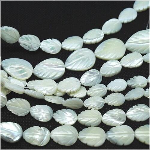 15.5" length white saltwater shell beads carving shell leaf shape top quality 6x9mm 8x13mm 10x14mm12x16mm 15x20mm diy loose bead
