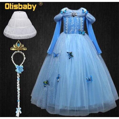 Fantasy Girls Tulle Butterfly Crystal Queen Cinderella Dress Children Christmas Disguise Kids Fancy Beauty Girl Party Ball Gown