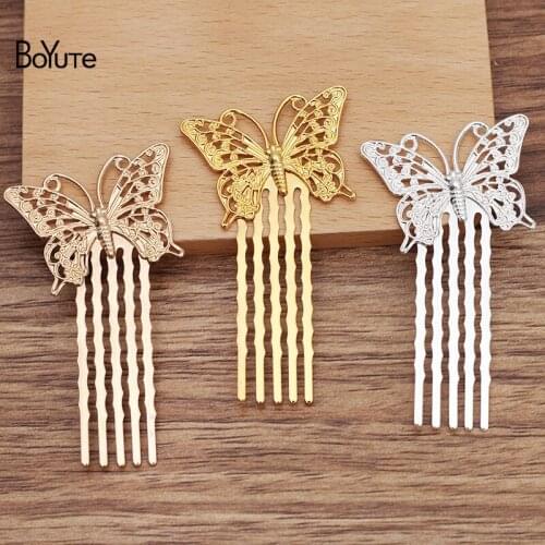 BoYuTe (10 Pieces/Lot) 15*50MM 5 Teeth Hair Comb Welding 25*35MM Filigree Butterfly Diy Hair Accessories Handmade Materials