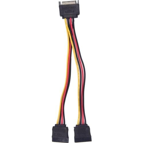 Cable HDD Y Splitter Universal Connector Adapter 90 Degree Power Adapter 15 Pin SATA Power Cable Male to Female 2 SATA Splitter