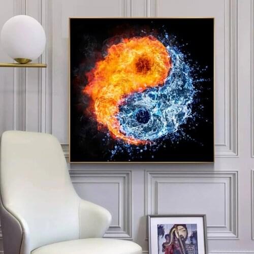 Canvas Paintings Fire and Water Abstract Print On Canvas Wall Art Prints Tai Chi Wall Decoraitve Pictures Home Decoration