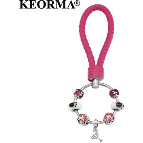 KEORMA 1PCS Boutique Coloured Glaze Key Chains Stainless Steel Car Key Ring Holder Jewelry PU Leather Summer Keychain YK023