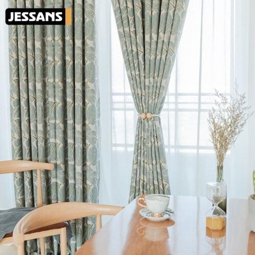 Chinese Style Curtains for Living Room Bedroom Cotton and Linen Fabric Printed Retro Green Leaf Curtains Product Customization