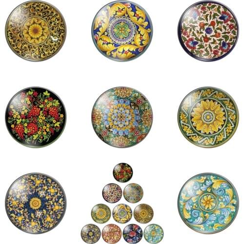 Beauty Colorful Flower Patterns Round Photo Glass Cabochon Demo Flat Back Making Findings Handmade DIY Accessories