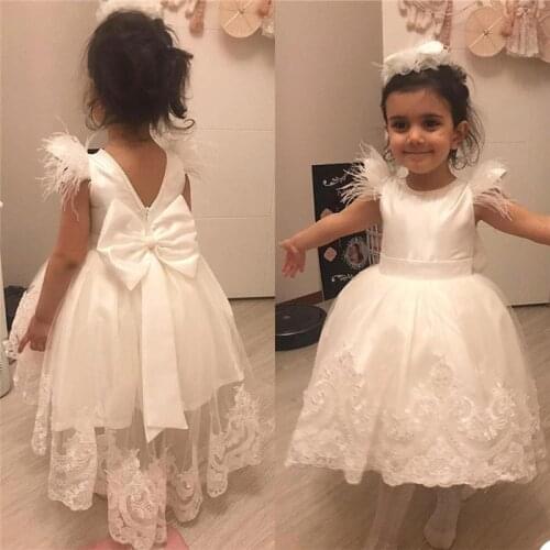 Ivory White Baby Girls Birthday Party Dresses Applique Lace Puffy Princess Wedding Party Dress with Big Bow