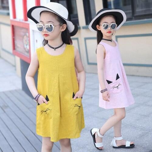 Summer Girls Round Neck Solid Color Princess Cute Sweet Sleeveless Vest Dress Fashion Dress for 4 6 8 10 11 12 13 14 Years