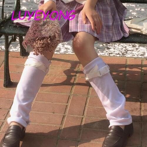 Sweet White Ullzang Woman Jk Socks Adjustable Buckle Knee Leg Warmer Gothic Outdoor Rock Hipster Sock Ribbon Plastic 2020 Lady