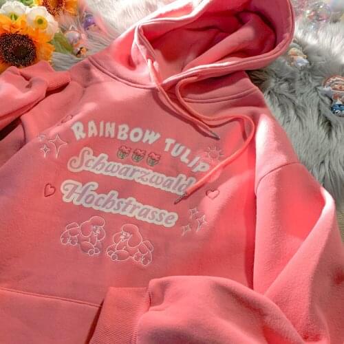 Harajuku Fashion Letter Print Cartoon Dog Hoodies Kawaii Teens Clothes 2021 Autumn New Streetwear Sweatshirts Vintage Tops Japan