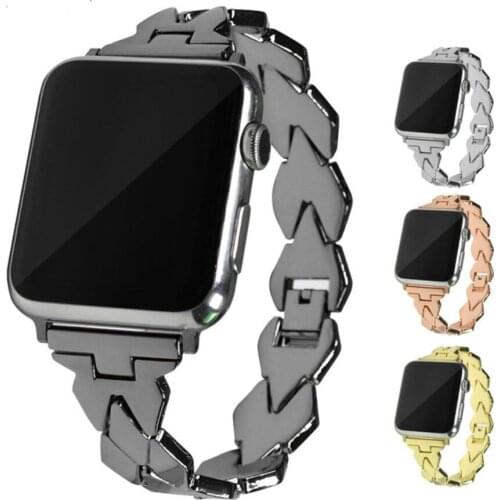 Fashion style strap For Apple Watch band se 42 Stainless Steel link Bracelet wristband metal Buckle 38 40 44 series 6/5/4/3/2/1