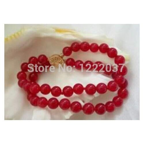 Charming! 2Row 8mm Red stone Beads Bracelet 7.5"