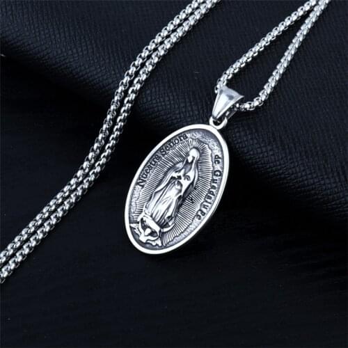 Virgin Mary Necklace Metal Pendant Virgin Mary Chain 22 " Miraculous Medal Coin Christian Necklace Jewelry for Women / Men