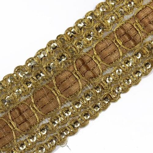 Braided Sequin Gold Metallic Lace Ribbon Motif Trim Applique Tape Lace Venice Sewing Accessories For Costume design 20yard T1506