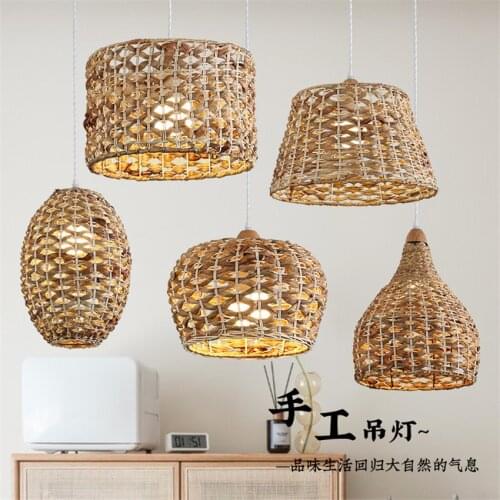 Nordic handmade rattan cage pendant lights dining room living room kitchen country nostalgic coffee shop bedroom pendant lamps