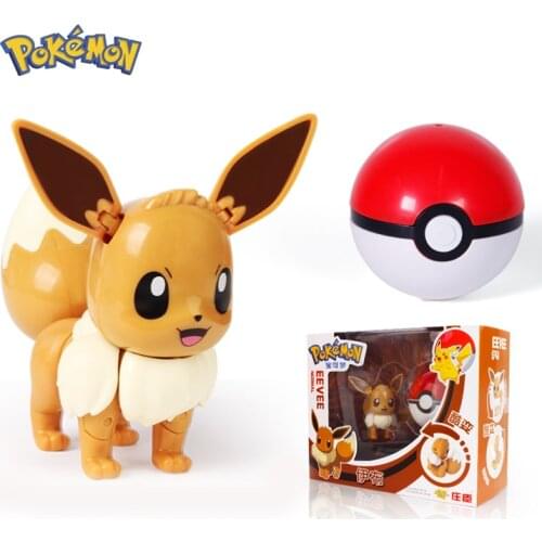 Pokemon Eevee Set Toy Poke Ball Manual Transforming Robot Pokemon Baby Eevee Pikachu Anime Action Figure Doll Kids Gift