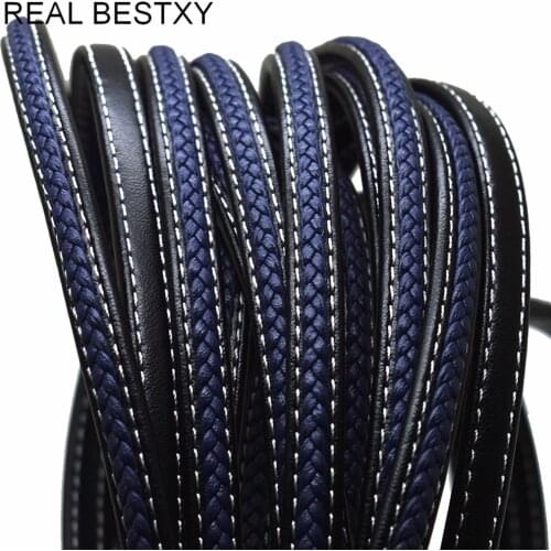 5m/Lot Approx : 8*5mm Black Blue Braided Leather Rope Punk Braided Leather Cord Flat Braided Cord Rope Accessories Jewelry