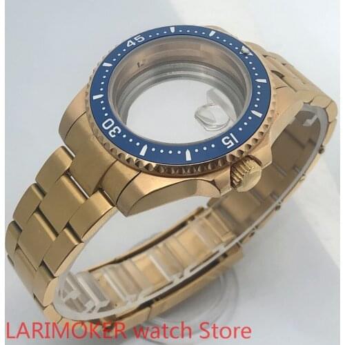 Transparent back cover 904L stainless steel gold strap bracelet with 40mm sapphire glass ETA NH36 MH35 case blue bezel