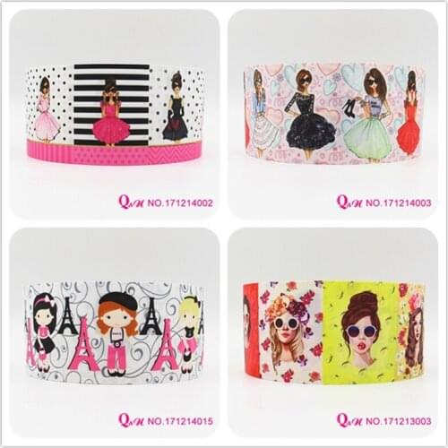 Q&N ribbon 16mm 22mm 25mm 38mm 50mm 75mm fashion girl printed grosgrain ribbon webbing 50yards/roll for hair tie free shipping