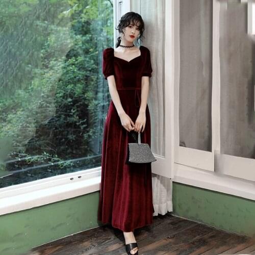 Special Occasion Dresses Vintage V-Neck Short Backless Luxury Burgundy A-Line Floor-Length Elegant Fashion Women Prom Gown E872
