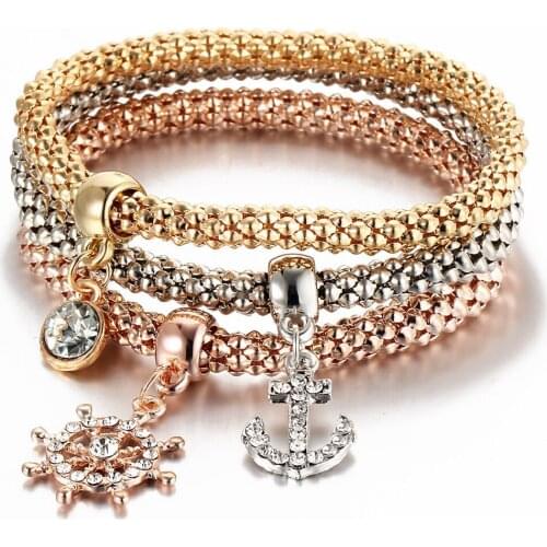 Key Heart Owl Bangles For Women Stretch Popcorn Corn Chain Crystals Butterfly Jewelry Pendant Valentine Gifts 2021 Bracelets