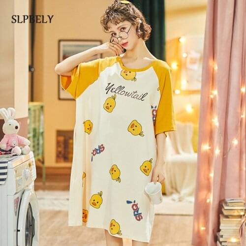 SLPBELY Women Summer Nightdress Nightgown Lovely Cartoon Duck Short Sleeved Sleepwear Cute Homewear Nightskrit Nightwear 3XL New