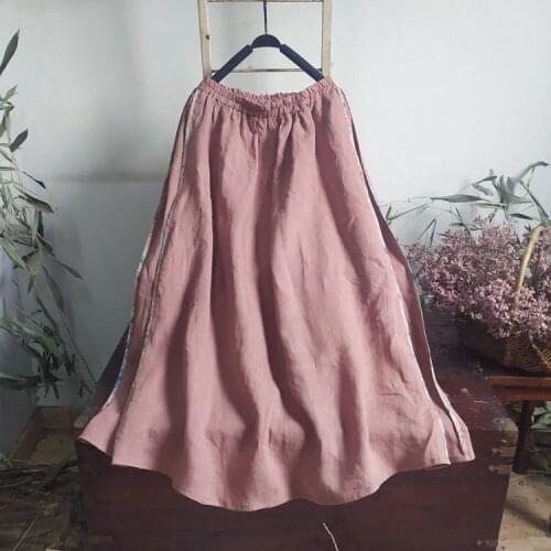 Women Summer Thin Elastic Waist Ramie Skirts Ladies Printed Patchwork Skirts Female Loose Ramie Skirt 2021